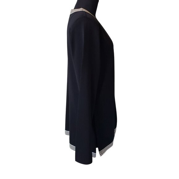 Exclusively Misook Black White Stripe V Neck Cardigan Sweater - Picture 9 of 10